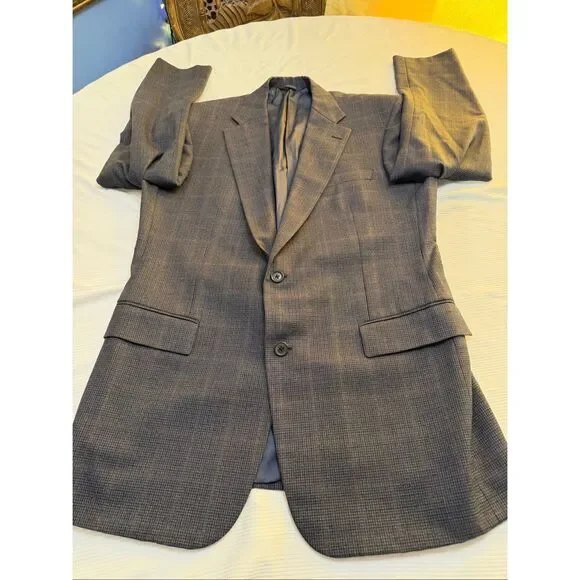 Brooks Brothers 1818 Madison Navy Blue Plaid Gingham Wool Blazer Size 42L